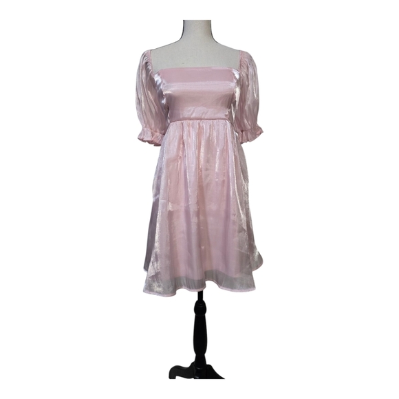 ​Thirty Thirty Pink Satin Puff Sleeve Mini Dress Coquette Babydoll XL - Picture 3 of 10